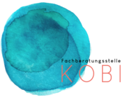 Logo Kobi, orange Schrift "KOBI" vor türkisem Kreis