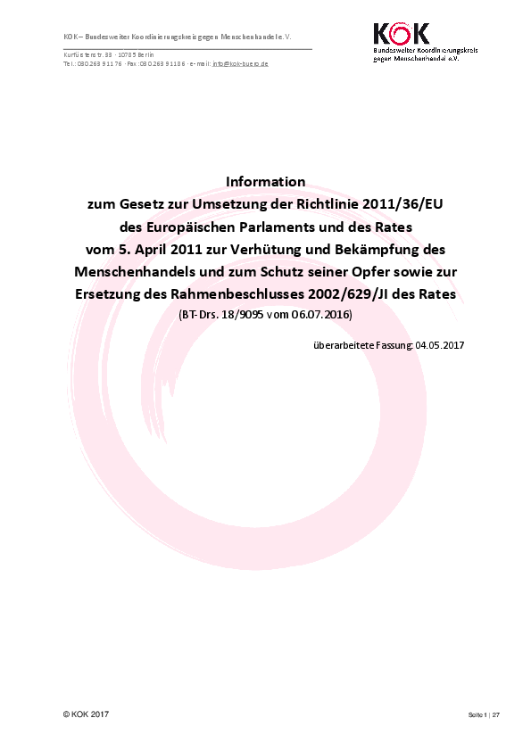 Information zum Gesetz zur Umsetzung der EU-Richtlinie gegen Menschenhandel_&uuml;berarbeitete Fassung