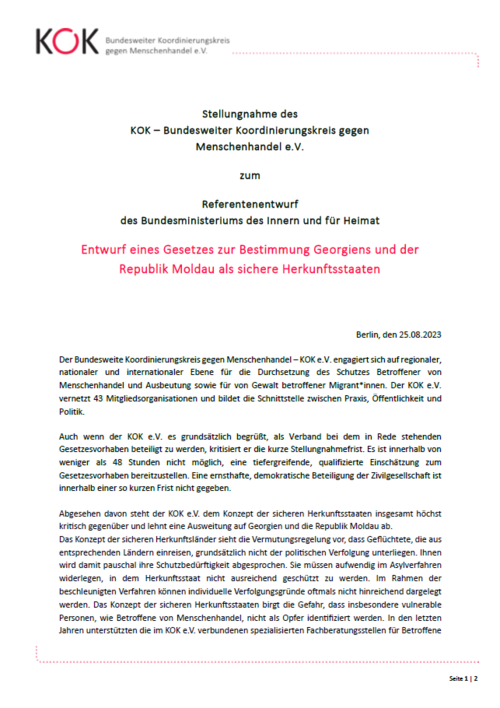 Cover KOK-Stellungnahme 