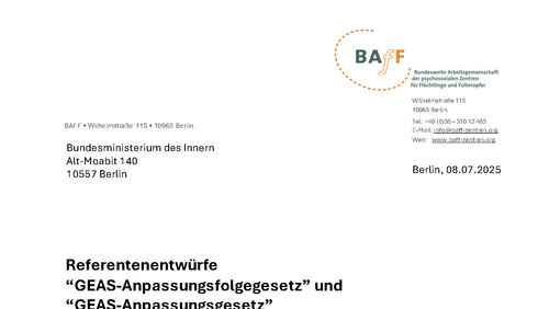 Cover BAfF Stellungnahme GEAS Anpassungsgesetze
