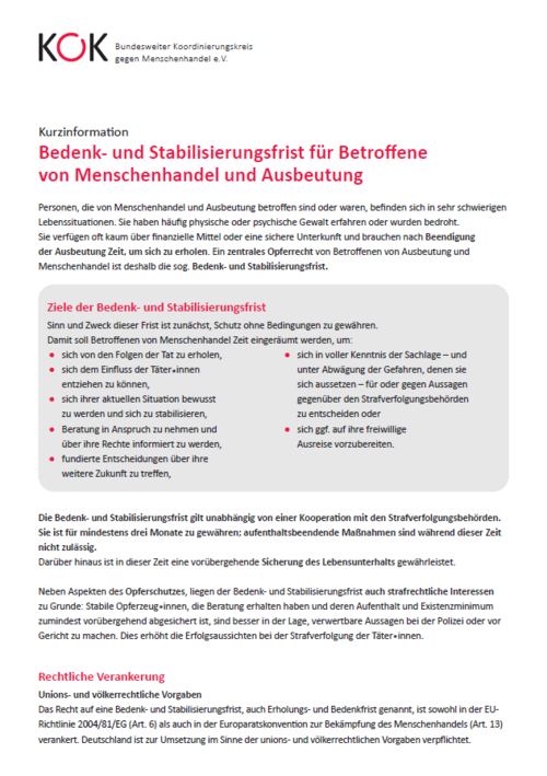 KOK-Kurzinformation zur Bedenk- und Stabilisierungsfrist KOK-Kurzinformation zur Bedenk- und Stabilisierungsfrist