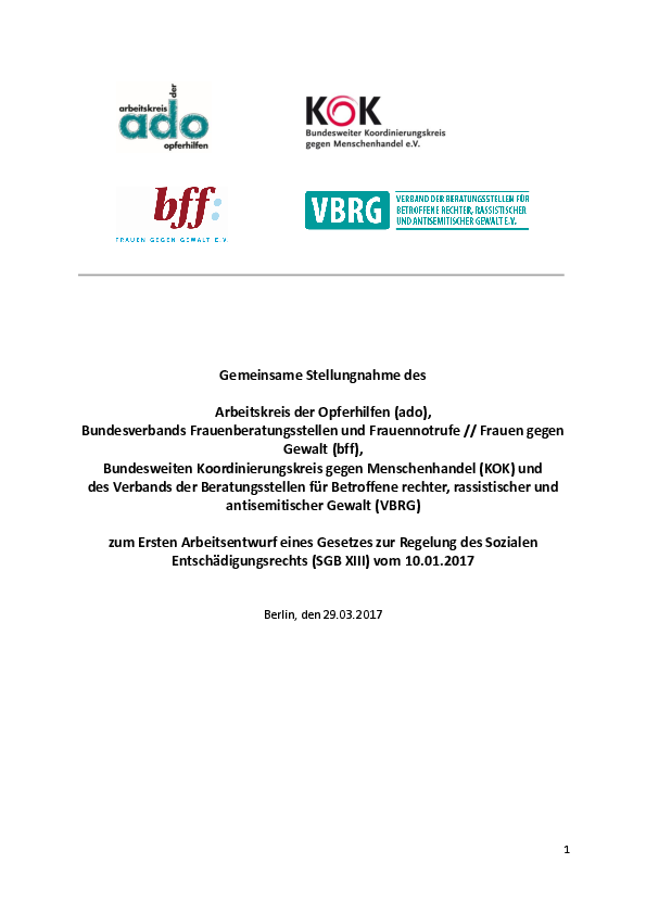 gemeinsame Stellungnahme zur Reform des Sozialen Entsch&auml;digungsrechts