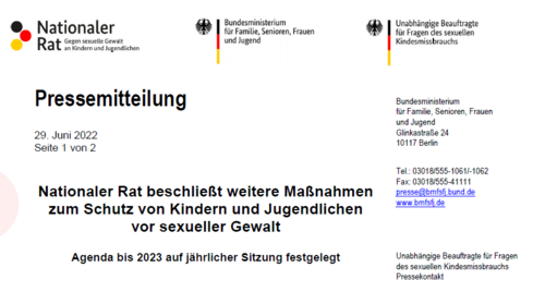 Pressemitteilung Nationaler Rat gegen sexuelle Gewalt