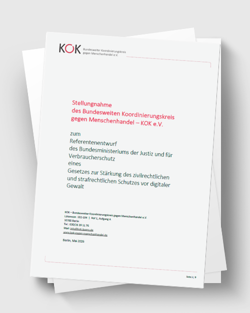Deckblatt der Stellungnahme des KOK e.V. zum Entwurf eines Gesetzes zur St&auml;rkung des zivilrechtlichen und strafrechtlichen Schutzes vor digitaler Gewalt